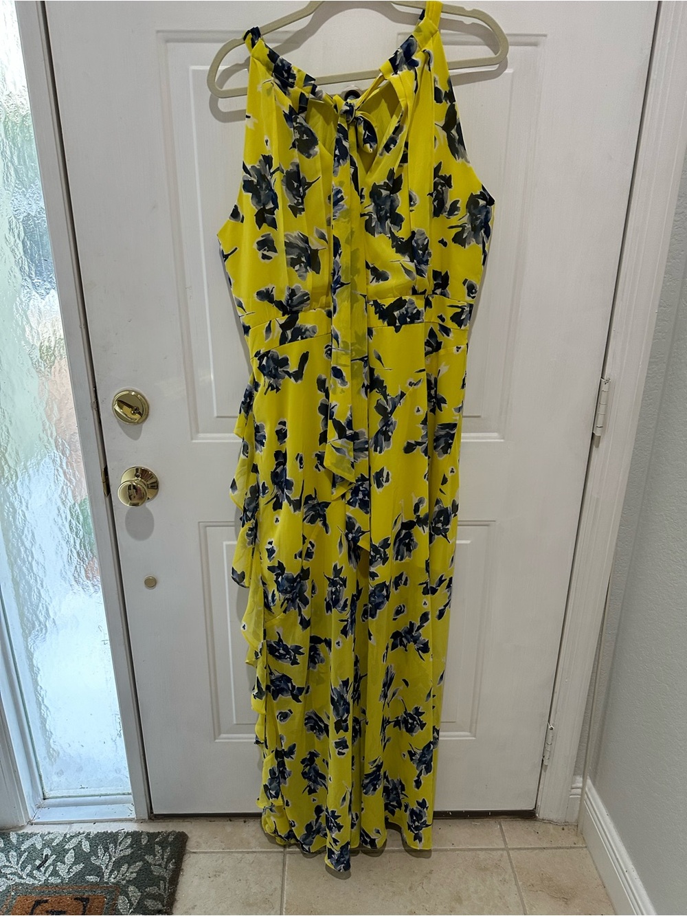 Eliza J Yellow Floral Maxi Dress with Navy Bloom Print